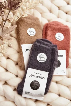 Skarpetki|Skarpetki>Aura.via Ciepłe Gładkie Skarpety Damskie Alpaka Ciemnoszare