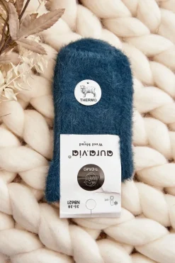 New Aura.via Ciepłe Gładkie Skarpety Damskie Alpaka Niebieskie