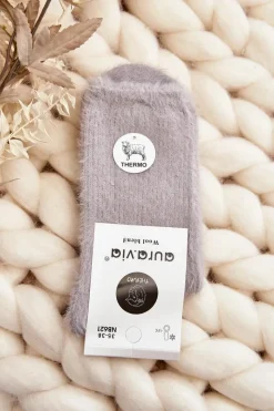 Ciepłe Gładkie Skarpety Damskie Alpaka Szare Skarpetki|Skarpetki