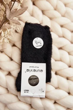 Outlet Aura.via Ciepłe Gładkie Skarpety Damskie Alpaka Czarne