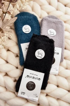 Outlet Aura.via Ciepłe Gładkie Skarpety Damskie Alpaka Czarne