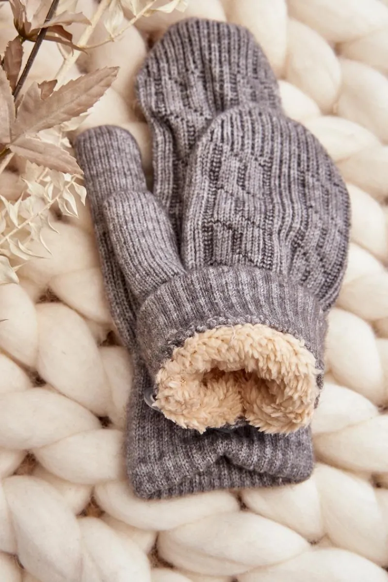 Discount Aura.via Ciepłe Rękawiczki Damskie Jednopalczaste Ciemno Szare