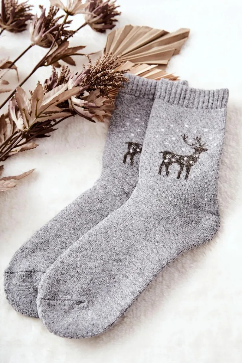 Skarpetki|Skarpetki>COSAS Ciepłe Skarpetki Z Reniferem Jasnoszare