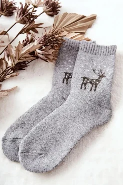 Skarpetki|Skarpetki>COSAS Ciepłe Skarpetki Z Reniferem Jasnoszare