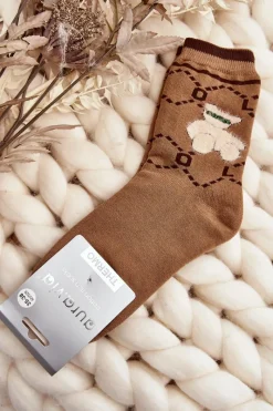 Clearance Aura.via Ciepłe Skarpety Bawełniane Z Misiem Brązowe Brązowy