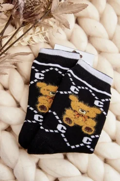 Skarpetki|Skarpetki>Aura.via Ciepłe Skarpety Bawełniane Z Misiem Czarne Czarny