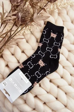 New Ciepłe Skarpety Bawełniane Z Misiami Czarne Skarpetki|Skarpetki