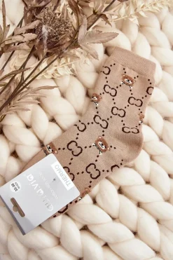 Best Aura.via Ciepłe Skarpety Bawełniane Z Misiami Beżowe