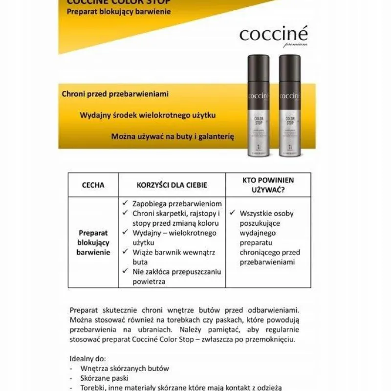 Ochrona>pielęgnacja obuwia Coccine Coccine Kolor Stop Spray Zapobiegający Farbowaniu Obuwia