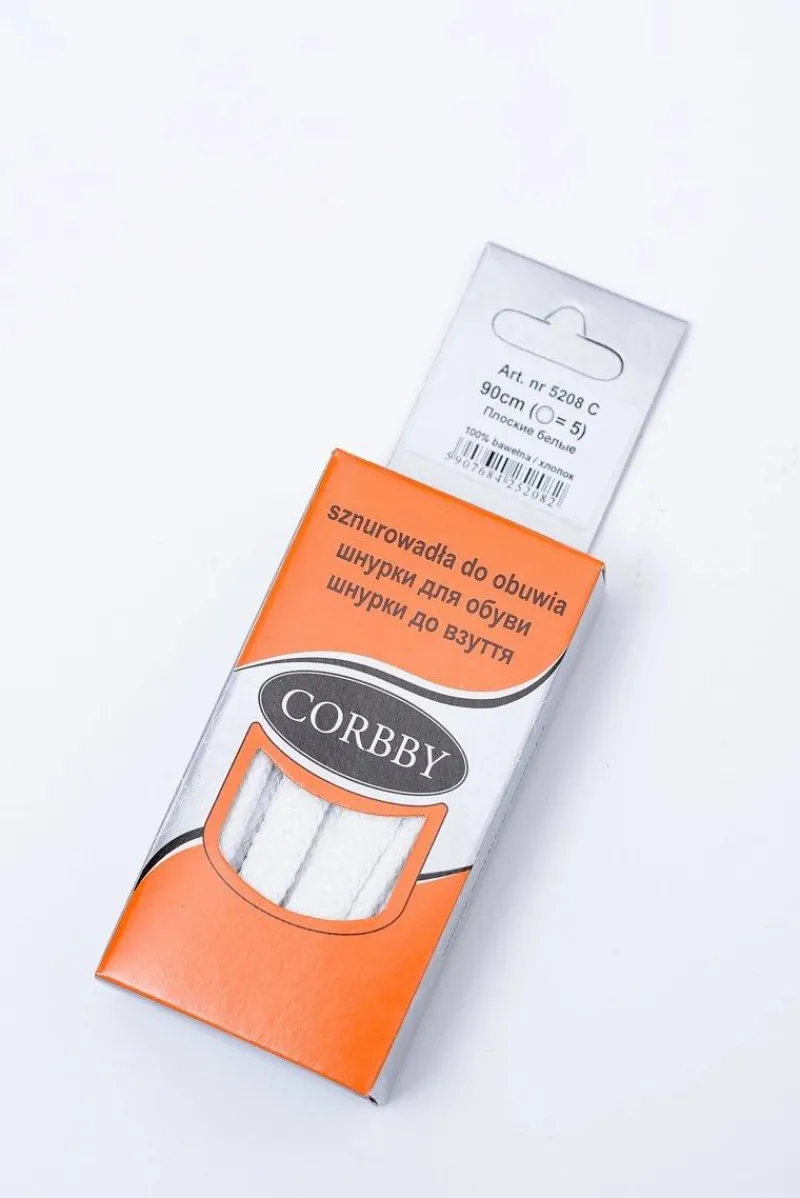 Clearance Corbby Białe Płaskie Sznurowadła Bawełniane Biały