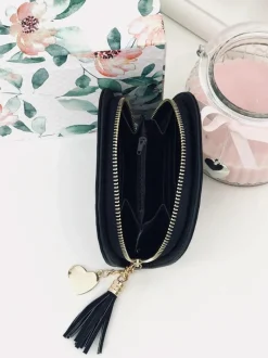 New Czarna Damska Portmonetka Portfel z Frędzlem Portfele