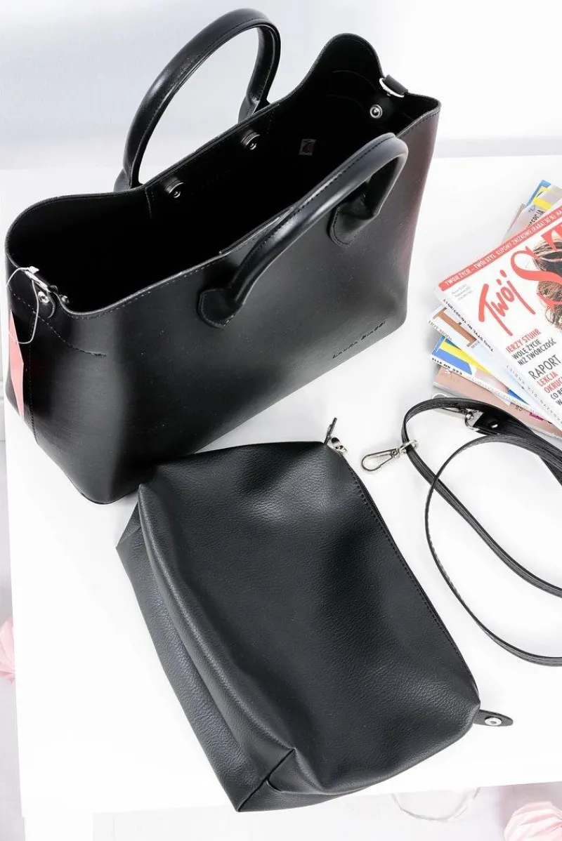 Clearance Czarna Damska Torebka Shopper + Kosmetyczka Torebki Klasyczne