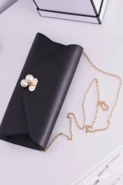 New Czarna Kopertówka Złoty Łańcuch Perły Kopertówki