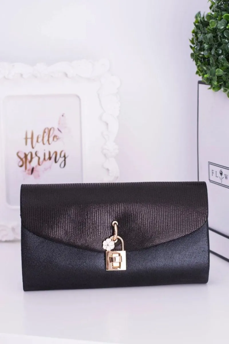 Kopertówki>Boto Czarna Kopertówka Złoty Łańcuch Zatrzask Kłódka