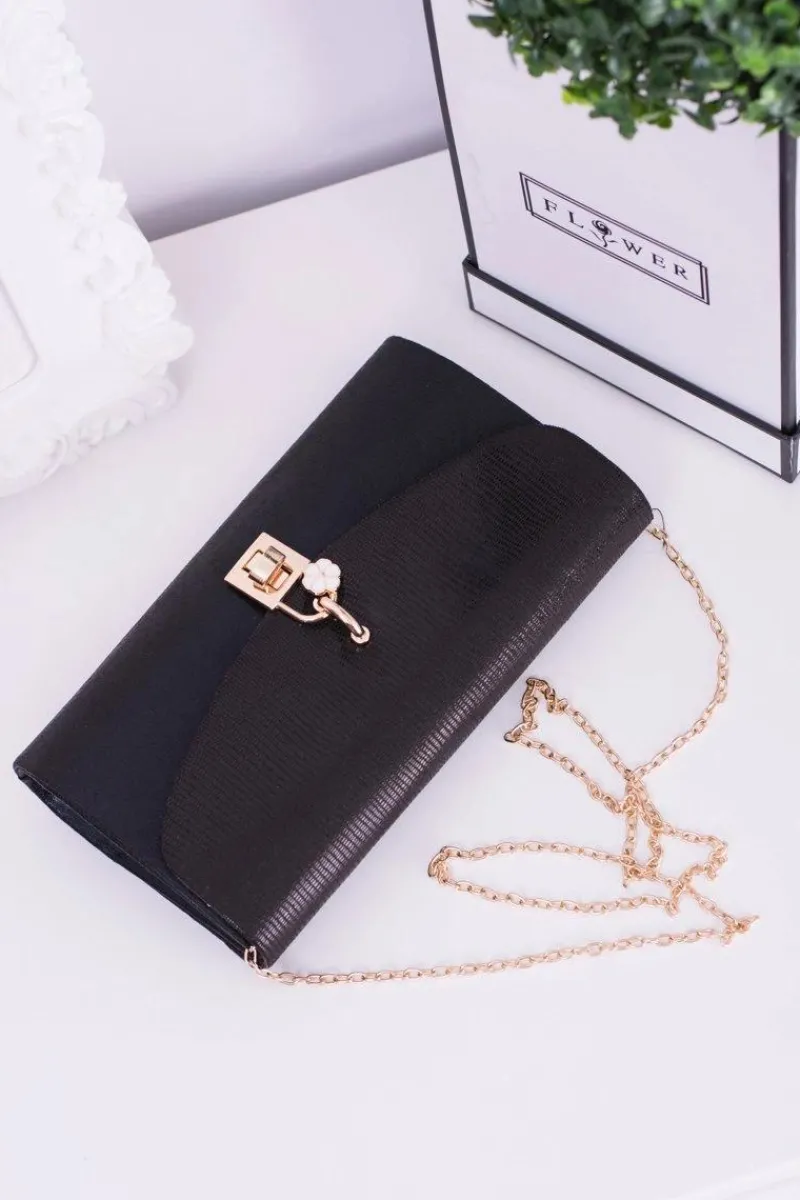 Kopertówki>Boto Czarna Kopertówka Złoty Łańcuch Zatrzask Kłódka