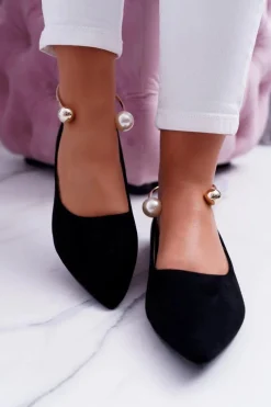 Baleriny Klasyczne></noscript>Boto Czarne Balerinki Z Bransoletką W Szpic Mami