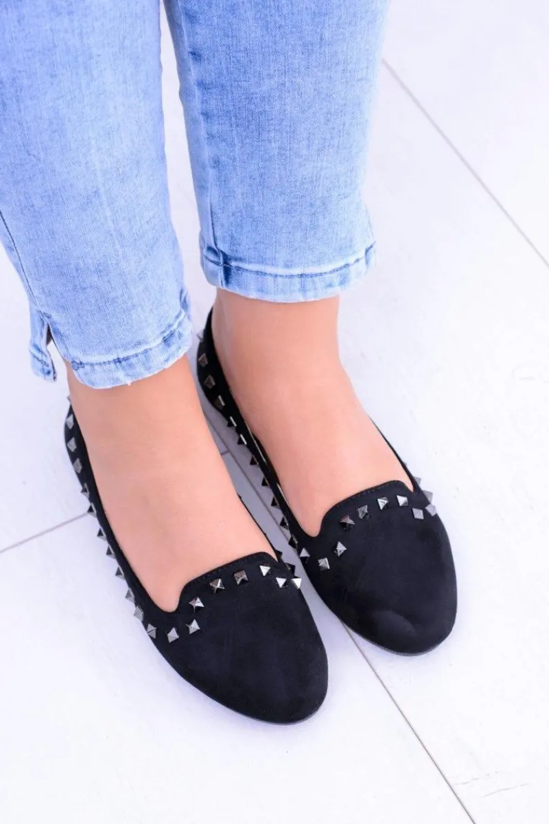 Discount Czarne Baleriny Lordsy z Ćwiekami Randal Damskie Baleriny Klasyczne