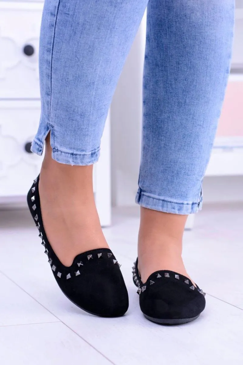 Discount Czarne Baleriny Lordsy z Ćwiekami Randal Damskie Baleriny Klasyczne