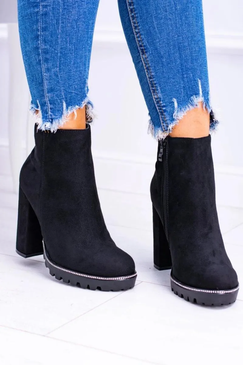 Best Czarne botki na słupku Guriela Suede Damskie Botki Na Słupku|Czarne Botki