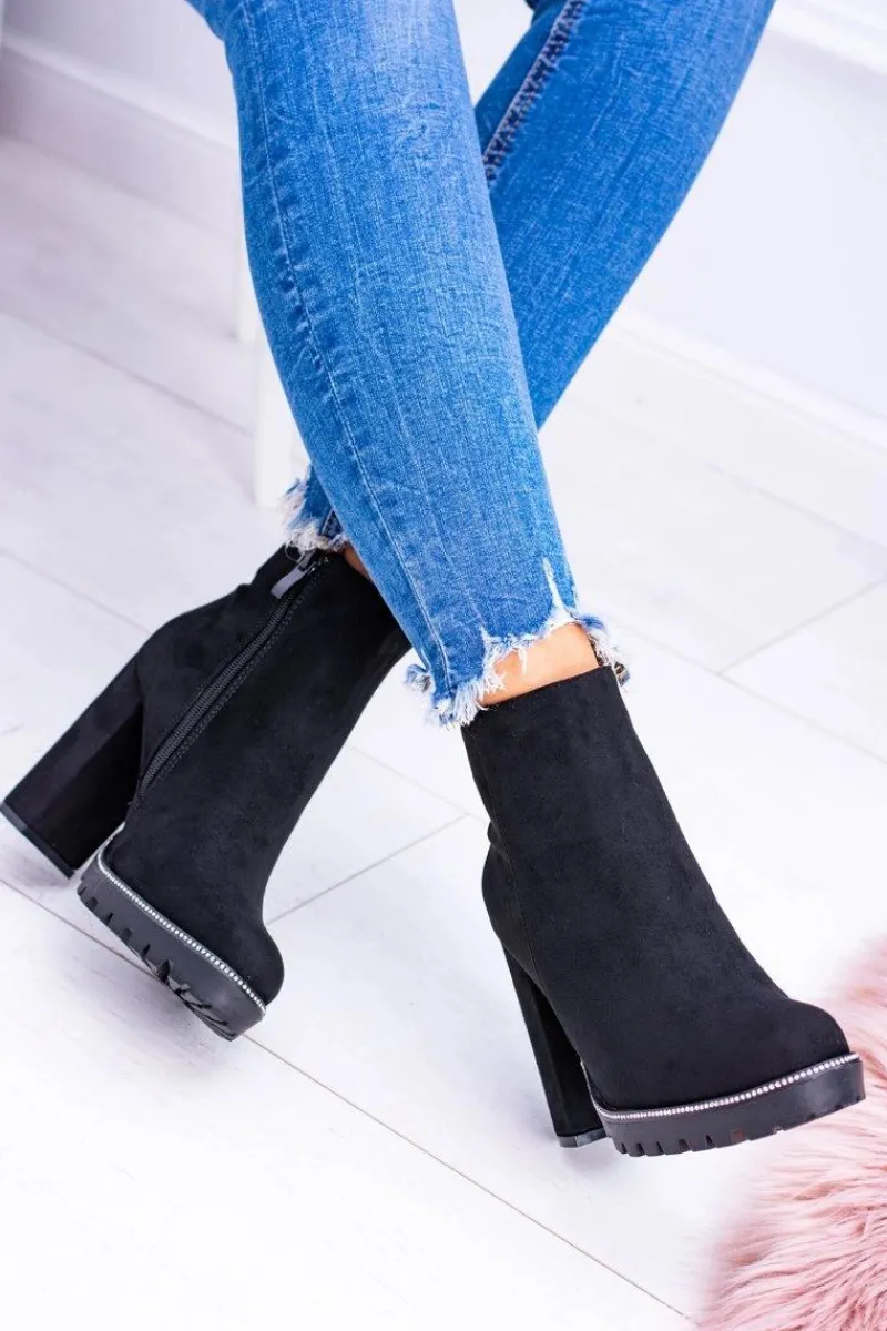 Best Czarne botki na słupku Guriela Suede Damskie Botki Na Słupku|Czarne Botki