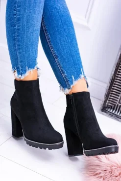 Best Czarne botki na słupku Guriela Suede Damskie Botki Na Słupku|Czarne Botki