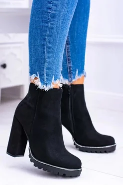 Best Czarne botki na słupku Guriela Suede Damskie Botki Na Słupku|Czarne Botki