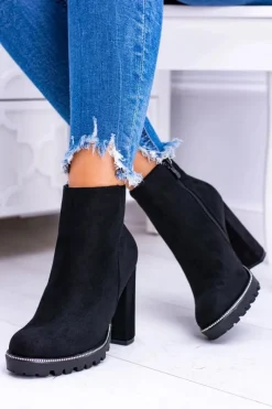 Best Czarne botki na słupku Guriela Suede Damskie Botki Na Słupku|Czarne Botki