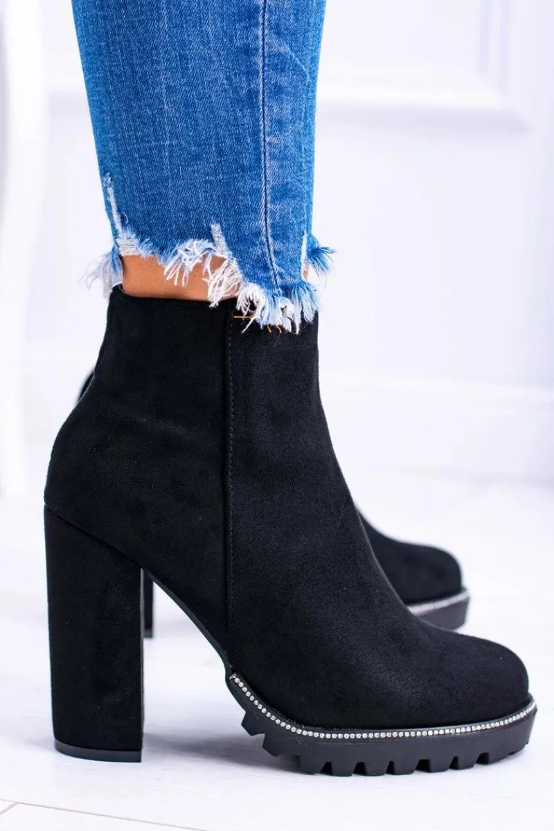 Best Czarne botki na słupku Guriela Suede Damskie Botki Na Słupku|Czarne Botki