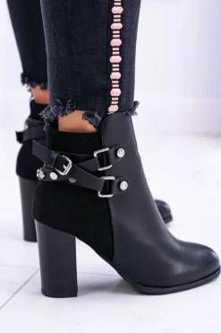 Botki Na Słupku|Botki Zimowe Damskie>Boto Czarne Botki Na Słupku Z Paskami Lico Zamsz Nevada