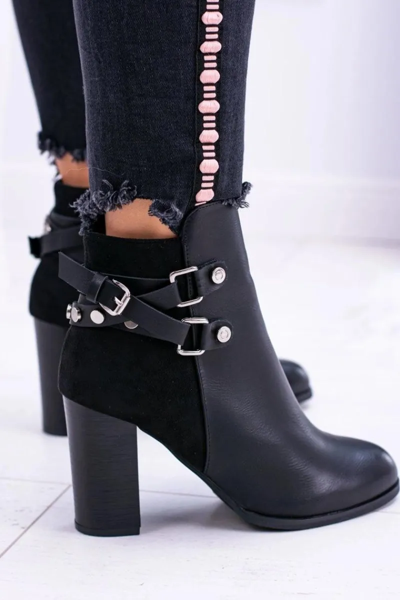 Botki Na Słupku|Botki Zimowe Damskie>Boto Czarne Botki Na Słupku Z Paskami Lico Zamsz Nevada