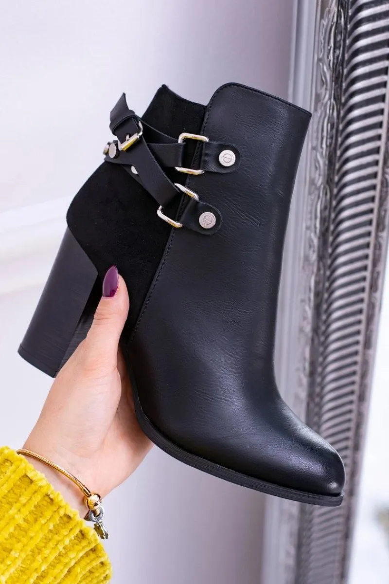 Botki Na Słupku|Botki Zimowe Damskie>Boto Czarne Botki Na Słupku Z Paskami Lico Zamsz Nevada