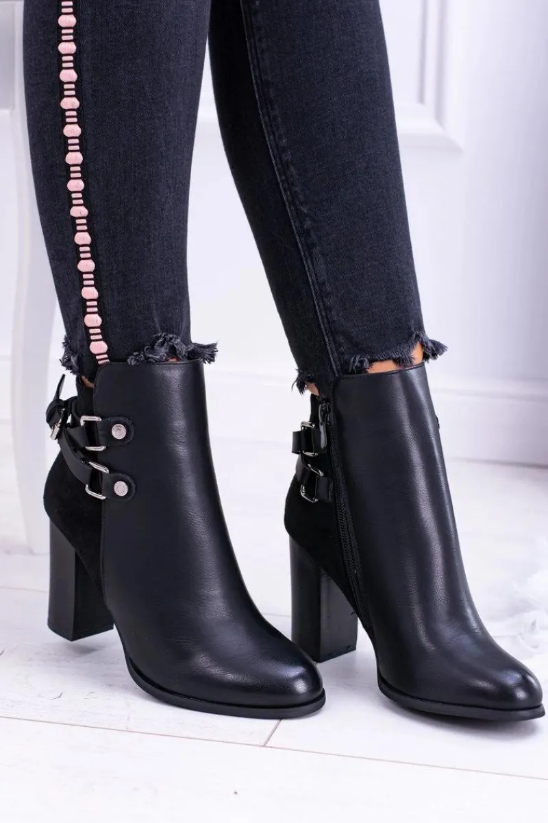 Botki Na Słupku|Botki Zimowe Damskie>Boto Czarne Botki Na Słupku Z Paskami Lico Zamsz Nevada