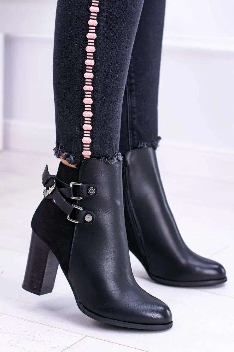 Botki Na Słupku|Botki Zimowe Damskie>Boto Czarne Botki Na Słupku Z Paskami Lico Zamsz Nevada