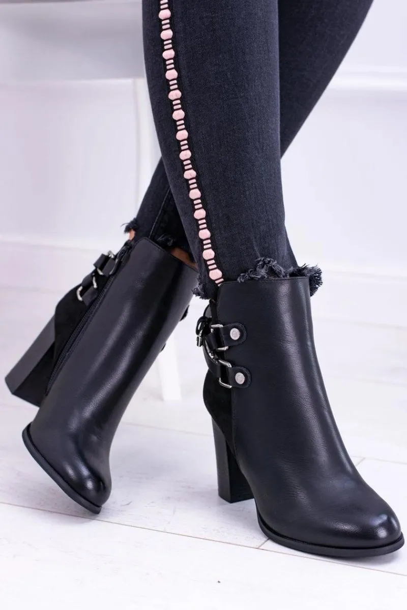 Botki Na Słupku|Botki Zimowe Damskie>Boto Czarne Botki Na Słupku Z Paskami Lico Zamsz Nevada