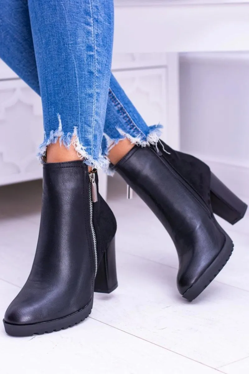 Botki Na Słupku|Czarne Botki>Boto Czarne Botki Na Słupku z Zamkiem Ortega