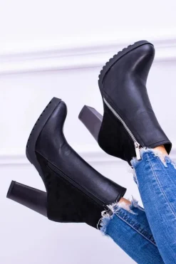 Botki Na Słupku|Czarne Botki>Boto Czarne Botki Na Słupku z Zamkiem Ortega