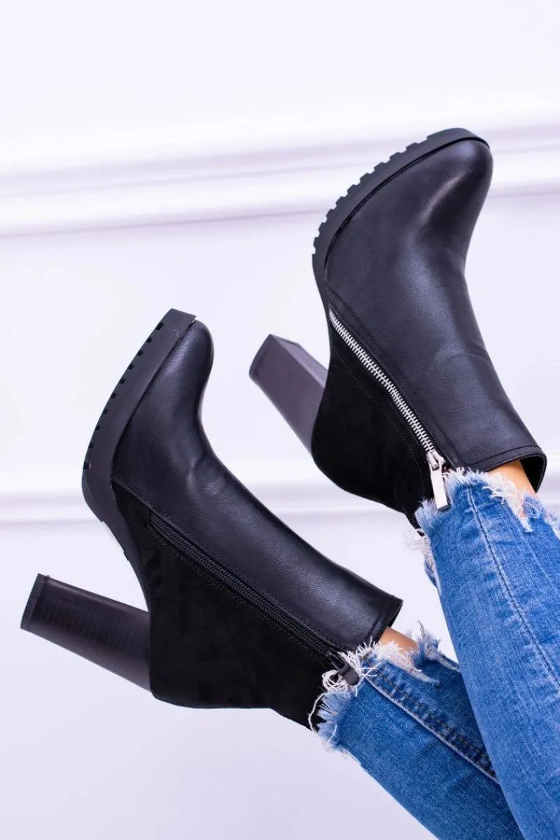 Botki Na Słupku|Czarne Botki>Boto Czarne Botki Na Słupku z Zamkiem Ortega