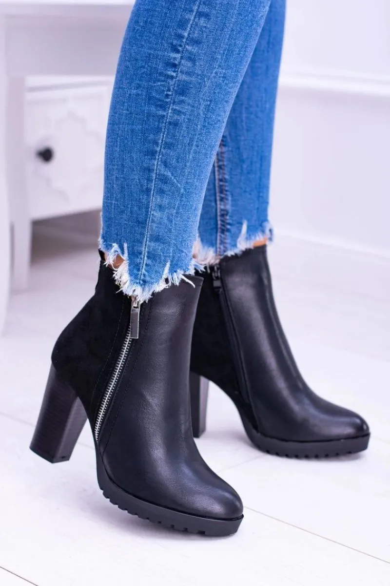 Botki Na Słupku|Czarne Botki>Boto Czarne Botki Na Słupku z Zamkiem Ortega