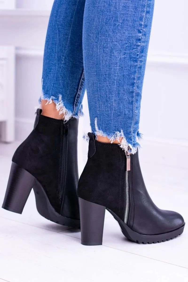 Botki Na Słupku|Czarne Botki>Boto Czarne Botki Na Słupku z Zamkiem Ortega