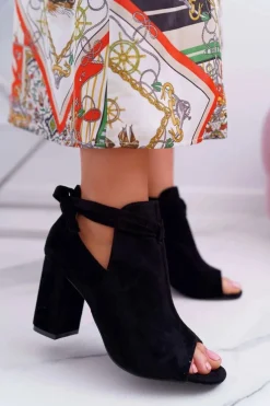 Hot Czarne Botki Sandały Na Słupku Odkryte Palce Grays Damskie Sandały Na Obcasie|Botki Sznurowane