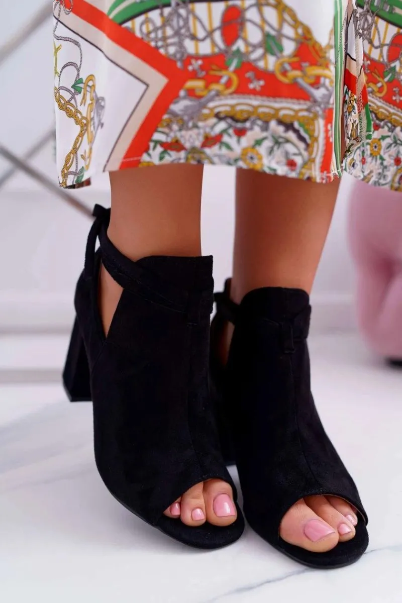 Hot Czarne Botki Sandały Na Słupku Odkryte Palce Grays Damskie Sandały Na Obcasie|Botki Sznurowane