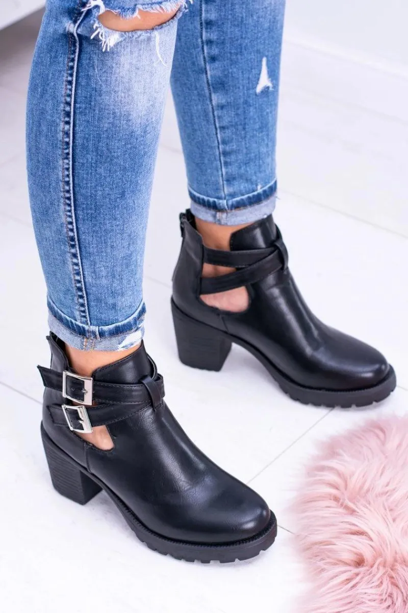 Botki Na Słupku|Czarne Botki>Boto Czarne Botki z Wycięciami Brooklyn