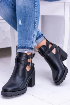 Botki Na Słupku|Czarne Botki>Boto Czarne Botki z Wycięciami Brooklyn