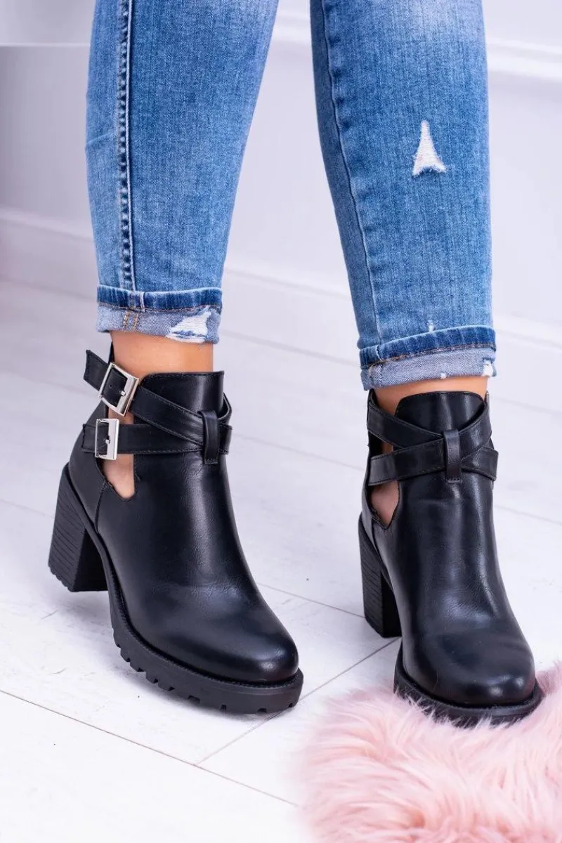 Botki Na Słupku|Czarne Botki>Boto Czarne Botki z Wycięciami Brooklyn