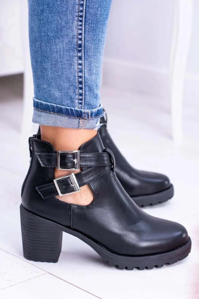 Botki Na Słupku|Czarne Botki>Boto Czarne Botki z Wycięciami Brooklyn