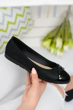 Outlet Boto Czarne Brokatowe Balerinki Slip On Laya