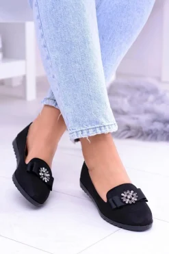 Clearance Czarne Damskie Baleriny Lordsy Cyrkonie Rumi Damskie Baleriny Klasyczne