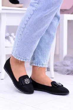 Clearance Czarne Damskie Baleriny Lordsy Cyrkonie Rumi Damskie Baleriny Klasyczne