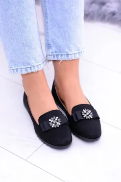 Clearance Czarne Damskie Baleriny Lordsy Cyrkonie Rumi Damskie Baleriny Klasyczne