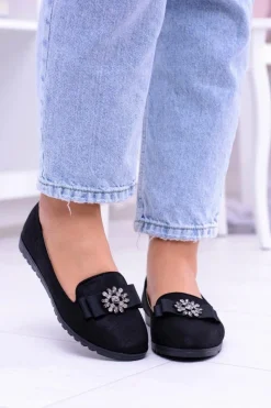 Clearance Czarne Damskie Baleriny Lordsy Cyrkonie Rumi Damskie Baleriny Klasyczne